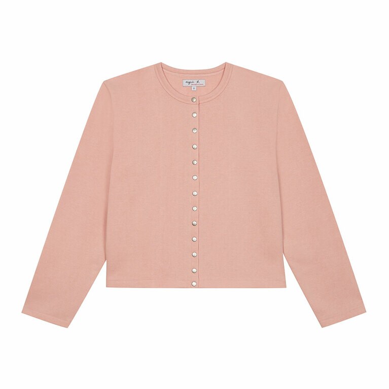 Le cardigan pression “bio” Femme ピンク26,400円。