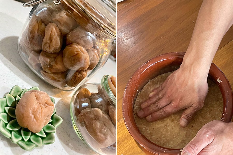 野田さんが自宅で手作りしている梅干しと味噌。丹精込めて毎年作っているそう。
