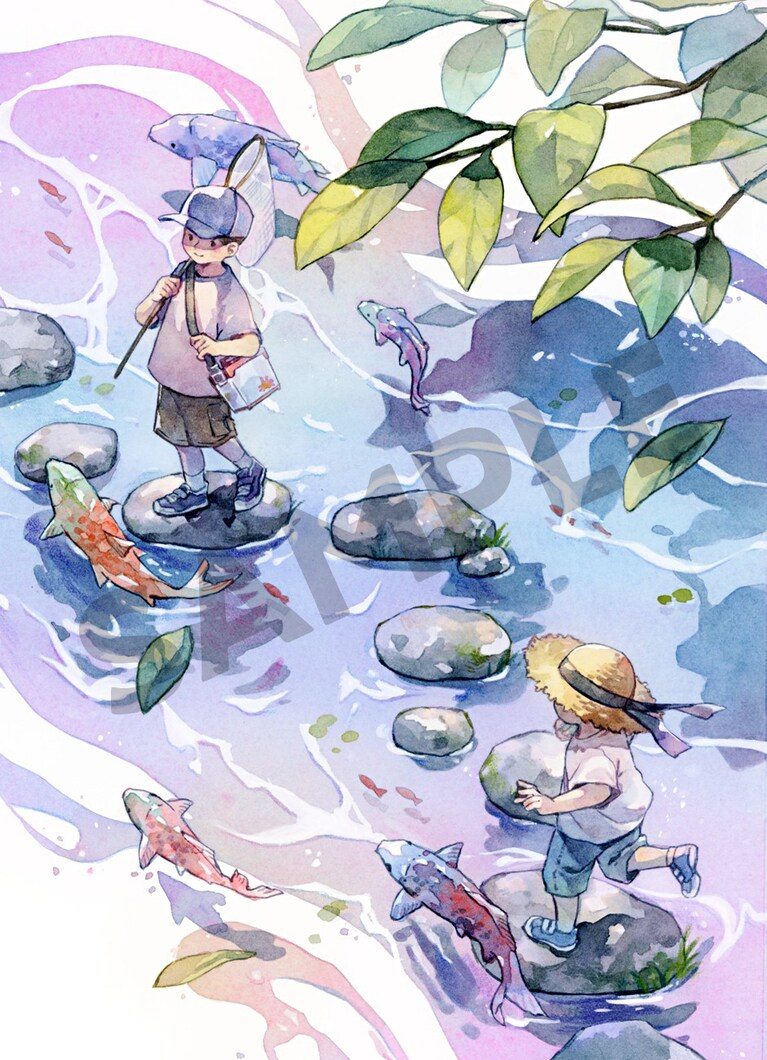 『夏休み』／H400 × W300／使用画材：透明水彩（画・名司生）