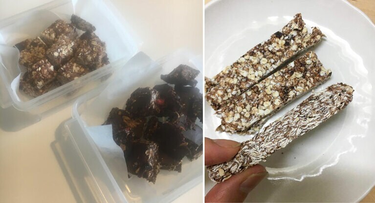 マシュマロを少なくしてチョコを多くすると「チョコ」寄りに。オートミールを多くすると、「バー」(軽食)寄りになる感じです。