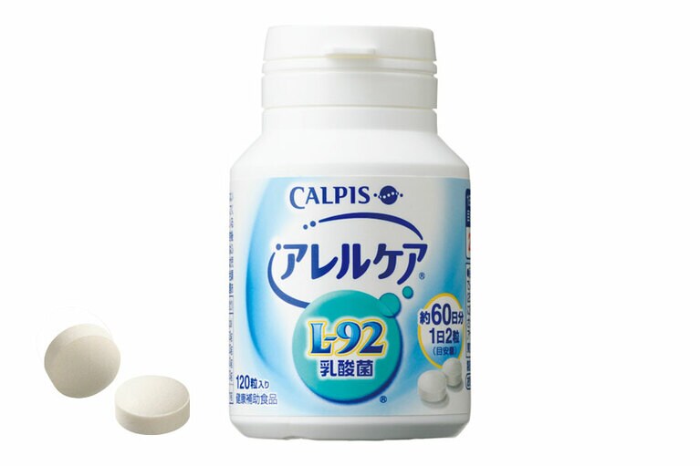 一般的な乳製品から摂ることができない貴重な乳酸菌“L-92乳酸菌”のサプリメントで腸の中から健康づくりを。肌も体もゆらぎやすい人にオススメ。アレルケア ボトルタイプ 120粒 4,200円(税込)／アサヒカルピスウェルネス