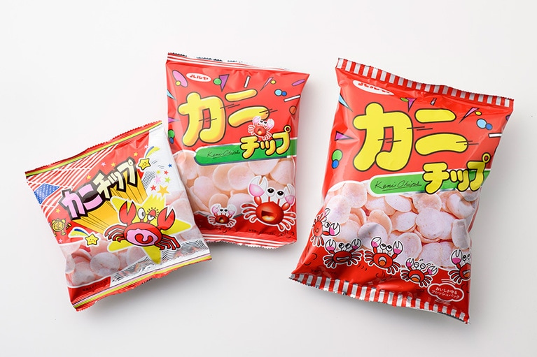 【岐阜県】ハル屋の「カニチップ」左から：30円(10g)、50円(20g)、160円(60g)。