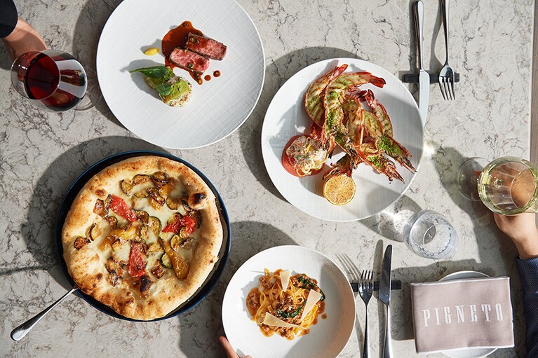 “アボンダンツァ（豊かな人生） ”の喜びをテーマにした、イタリアンダイニング「PIGNETO」のメニュー例。