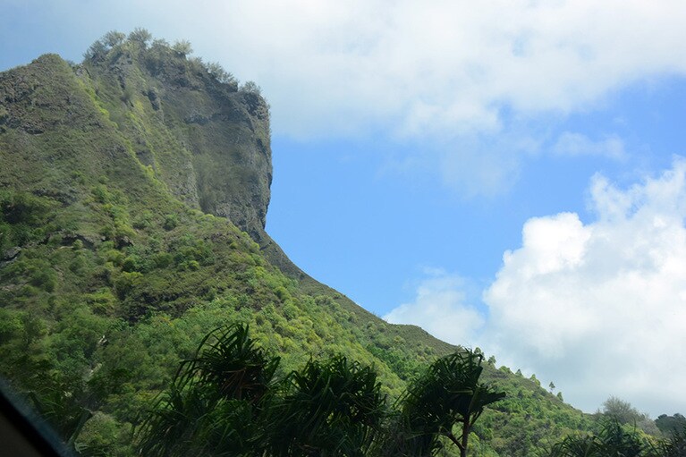 見上げれば、ユニークな形の山。