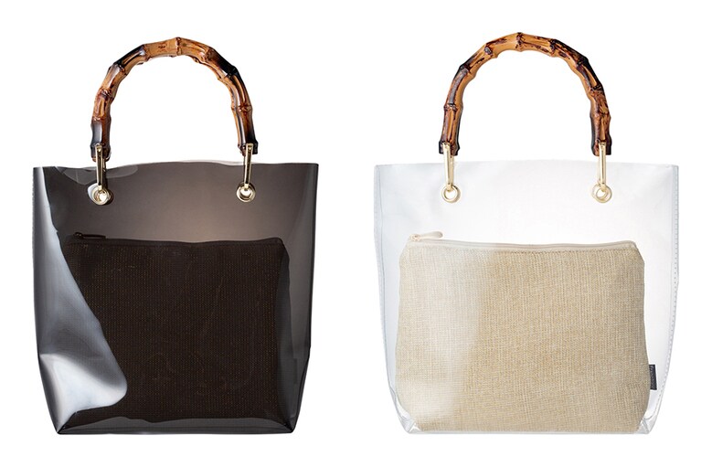 アヴェルス ビニールバッグ 左から：ブラック、クリア 各3,800円。