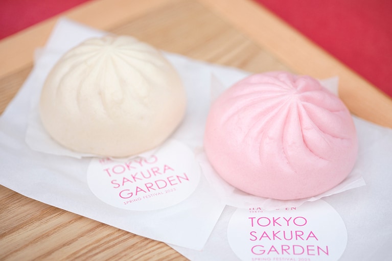 左：「筍とたまねぎの肉まん」、右：「ザーサイときのこの肉まん」。各500円。