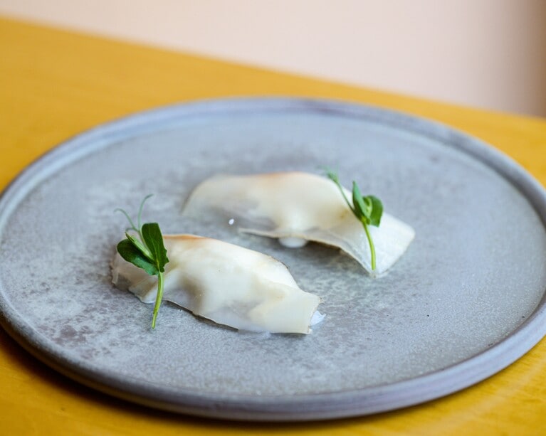 「ふくどめ小牧場」のラルドを使った一品。とろける旨みがたまらない。