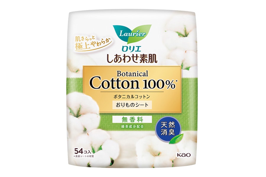 ロリエ しあわせ素肌パンティライナー Botanical Cotton100% 天然消臭(無香料)54個入り 330円(編集部調べ)/花王