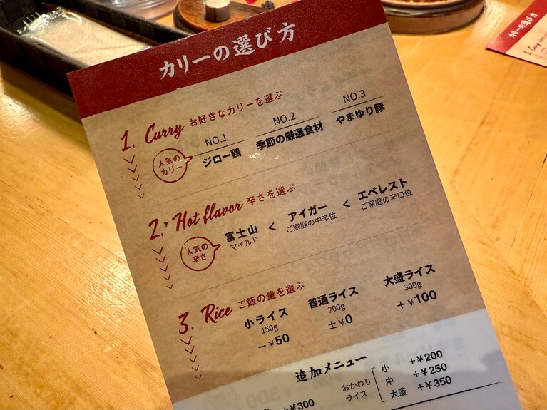 辛さレベルは富士山・アイガー・エベレストが人気。肉汁の風味を存分に楽しむため辛さ控えめ推奨しているそう。