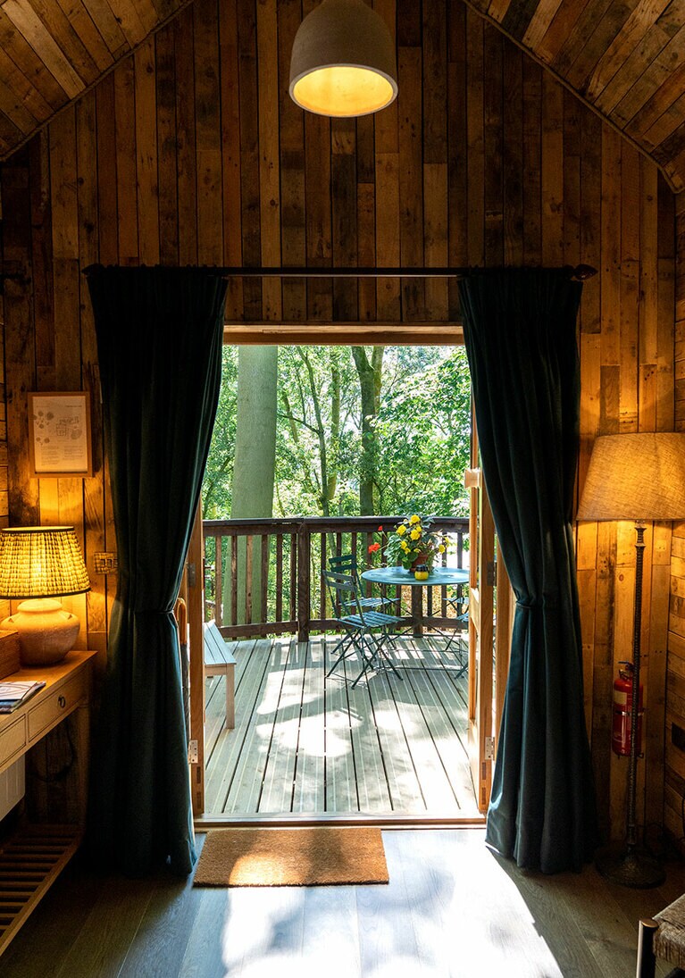 “ハイヴ”は簡易キッチン付きで2人用。バルコニーで、星空観測をしたい(1泊 349ポンド～)。