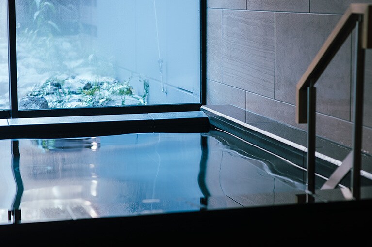 ゆったりとした大浴場にはミストサウナも併設(女湯)。