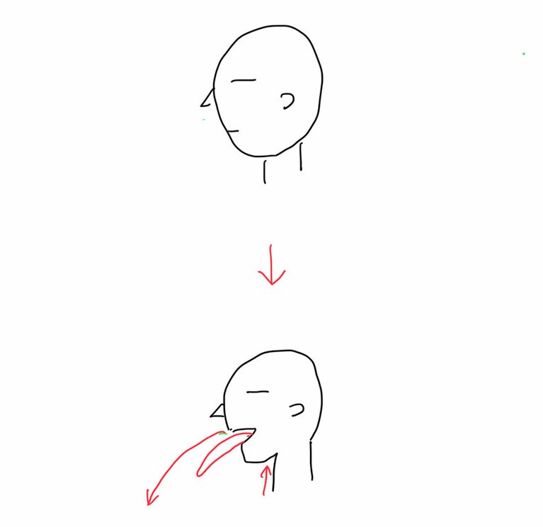 舌を思い切り出すと、あごが凹む。