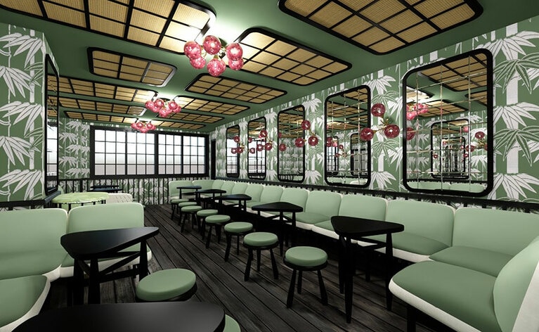 2階のサロン・ド・テ。家具は日本文化を愛したフランスの建築家・デザイナー、シャルロット・ペリアンからインスピレーションを得たもの。