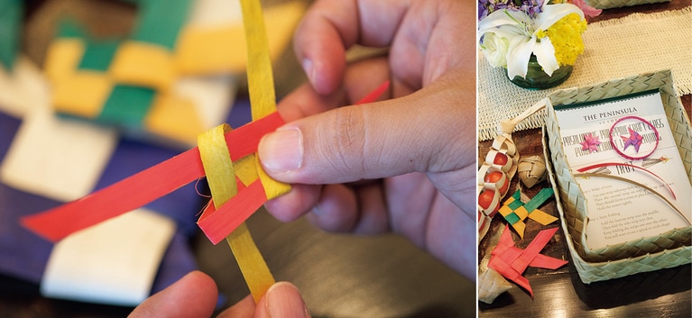 現地の歴史や文化を学べるザ・ペニンシュラアカデミー。フィリピンでは色とりどりに染めたココナッツの葉を使って装飾品やおもちゃを作る伝統工芸「プニ・デ・マロロス」などが体験できる。