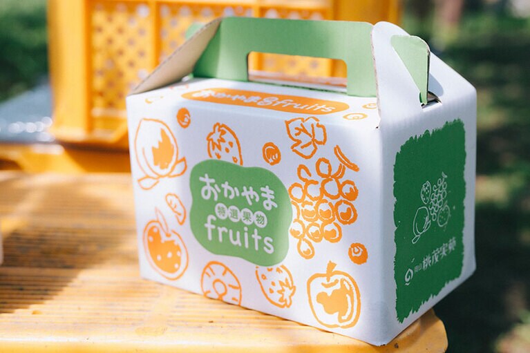 収穫したブドウは専用の箱に入れて持ち帰る。