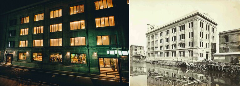 左：現在の「K5」外観。大きな窓からこぼれる温かい光が、街の印象を作る。右：1923（大正12）年築の元第一銀行の建物。西洋建築の様式を多く取り入れ、当時としては最先端の技術が用いられた。
