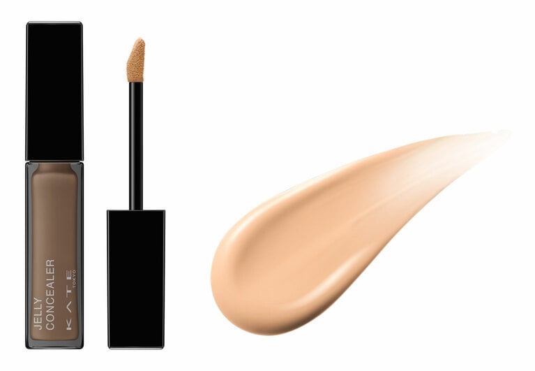 クマや色ムラをカバー、血色感をプラス、顔色をコントロールなど、必要な色を必要な部分にだけ自由にプラスできるコンシーラー。美容液ジュレが肌の上でネットワークを形成し、密着。カバー力もツヤも潤い感も長時間持続する。潤い成分として、ヒアルロン酸、ナイアシンアミド、真珠タンパクの海洋性美容液成分CPを配合。04 深月は、広範囲にファンデーションとしても使える深みのあるベージュ。ケイト　ジュレリープコンシーラー 全9色 00～04 SPF32・PA+++、OR、GN、LV、BU、PK SPF34・PA++ 各1,650円（編集部調べ）／カネボウ化粧品（10月25日発売）