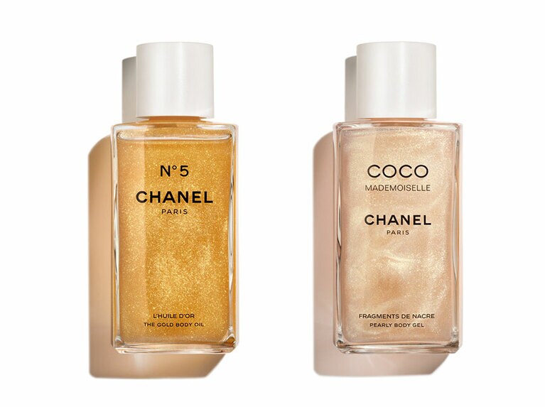 左から：シャネル N°5 ザ ゴールド ボディ オイル 14,300円、ココ マドモアゼル パーリー ボディ ジェル 各250ｍＬ、14,300円(特別限定品)。©CHANEL