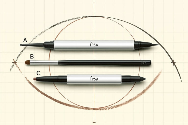 A：極細芯で、描き心地の良いペンシルと、繊細なライン引きが簡単にできるリキッドがひとつに。EYELINER W 全3種 各3,800円。 B：キワ埋めや、太さ調整の手間が楽になるブラシ。EYELINER BRUSH 2,000円。 C：付属チップでぼかし広げ、下まぶたのすき間を埋めるアイライナー。UNDER EYELINER 2,500円。／イプサ(2021年1月22日発売)