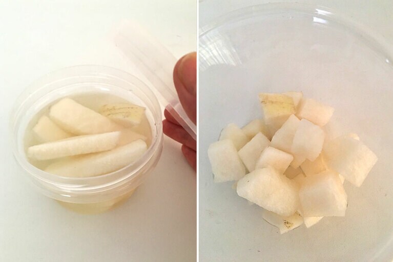 角切りにしておにぎりに入れます。