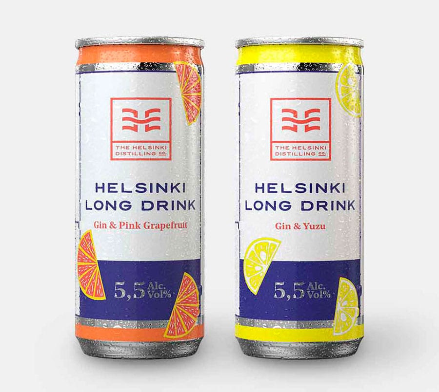 フィンランドで人気の「ヘルシンキ ディストリングカンパニー」のフルーツカクテル 440円。本格ドライジンをベースに新鮮な果汁と炭酸をミックス。