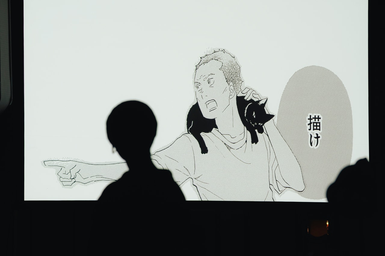 歴代作品の名シーンを集めたスペシャル動画も上映。(東村アキコ『かくかくしかじか』(集英社)のシーン)