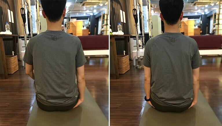 お尻の肉を下に入れて、骨盤を立てて座る。