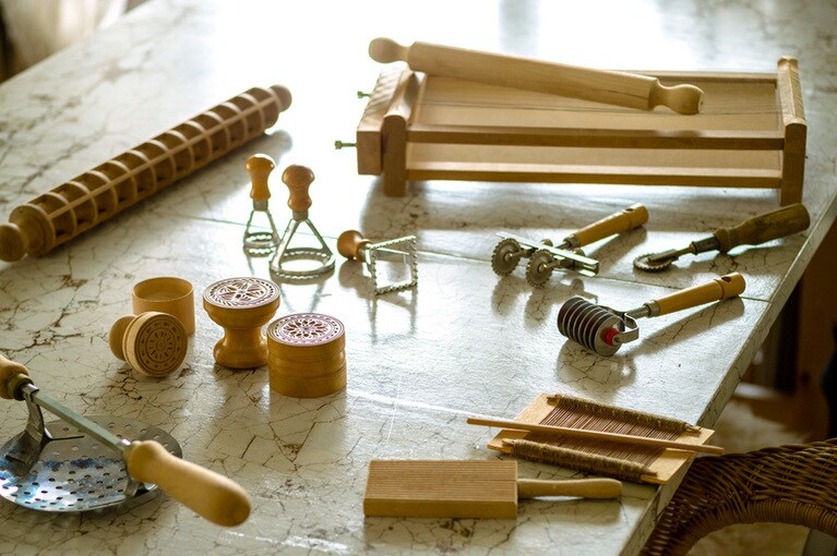 齊藤さんのパスタ道具コレクション。