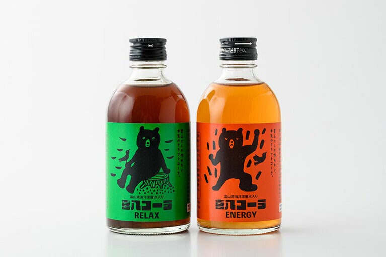 喜八食品「喜八コーラ」各1,944円（300ml）。左から：RELAX、ENERGY／富山県