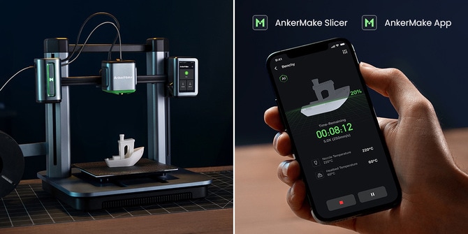 最⼤加速時は⼀般的な家庭⽤3Dプリンターの約5倍の速さとなる250mm/秒の⾼速プリント。操作はスマホ専用アプリからでも可能。