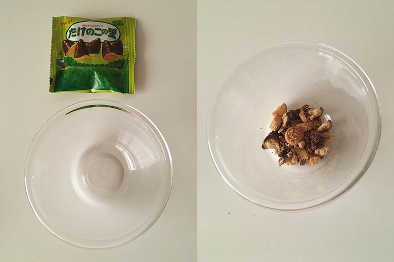 「たけのこの里」を砕いて敷いてみました。結構美味しかったです。