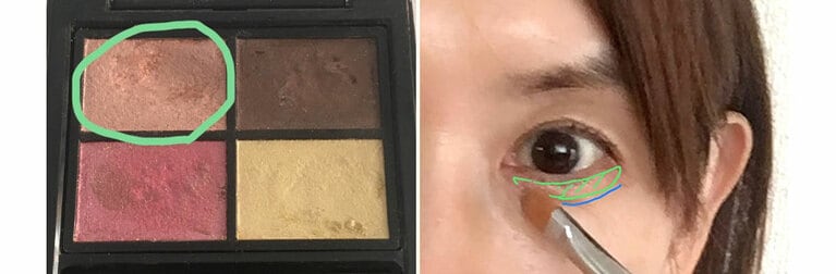 左上の明るめの色を、右写真の緑箇所にのせていきます。