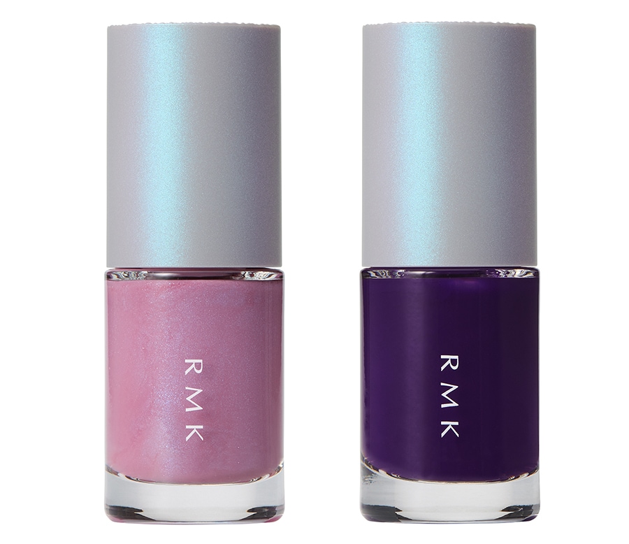 RMK ネイルラッカー 新色2色（左からEX-20 Naughty ＆ Nice ノーティー ＆ ナイス、EX-21 Purple Tonic パープル トニック）各2,200円／RMK Division（数量限定）。予約開始日：10月18日（金）、発売日：11月1日（金）