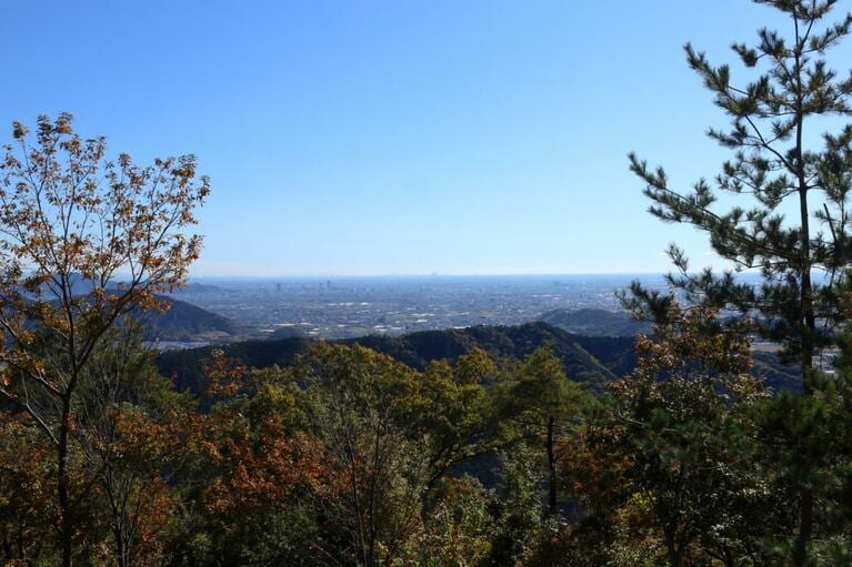中の城から南西。高層ビルは岐阜市街。その左の山影が稲葉山城（のはず）