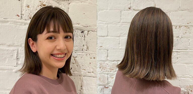 松原さんの作品。ハイライトを入れていますが、髪がつややかに見えて軽やか！