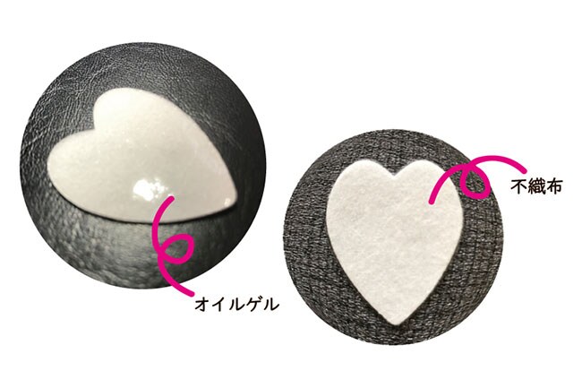 貼る面はオイルゲル、表面は不織布で出来ていて、貼りたい部分にピタッと密着。サイズは中央部分の縦28mm×横最長27mm(プチプラ美調べ)。
