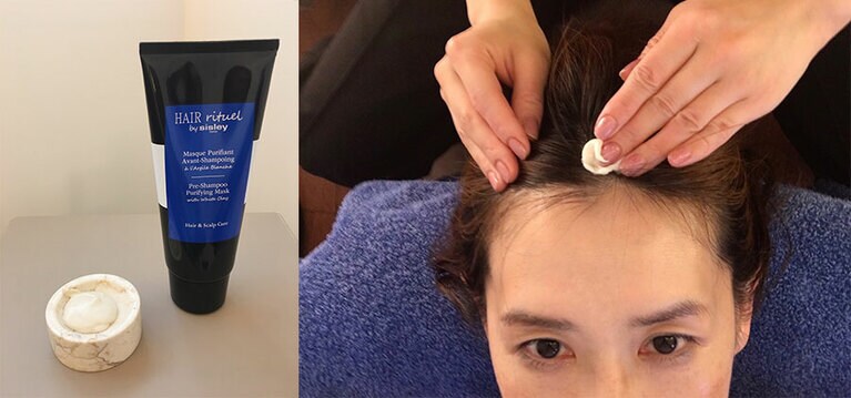 「ヘア リチュアル プレシャンプー ピュリファイング マスク」で汚れを吸着させてオフ。