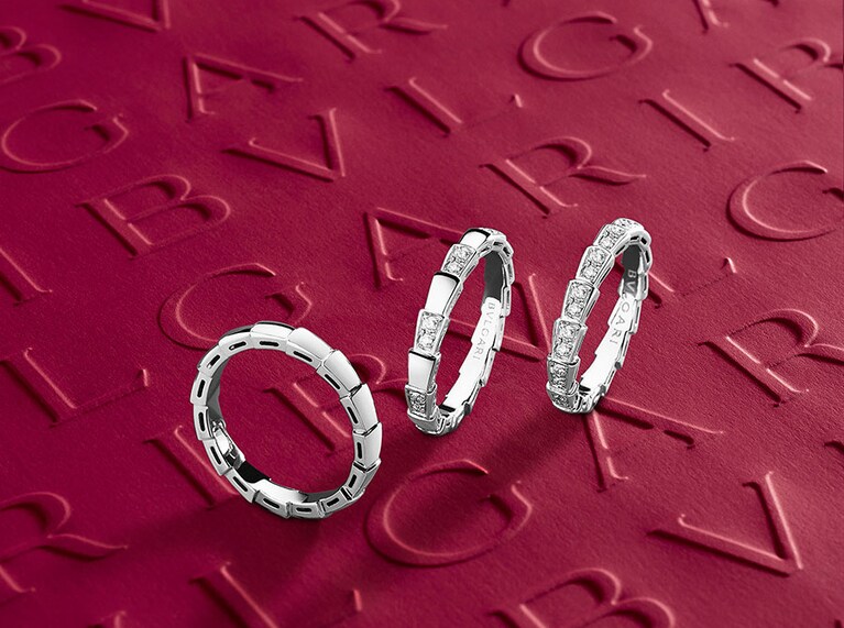 「セルペンティ ヴァイパー」リング。左から、WG 147,300円、WG×DIA 315,000円、WG×DIA 720,000円。