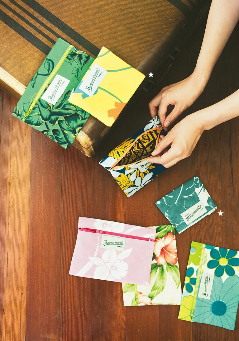 Muumuu Heaven フラワーモチーフのポーチたち ☆印各 6ドル、その他各 12ドル。