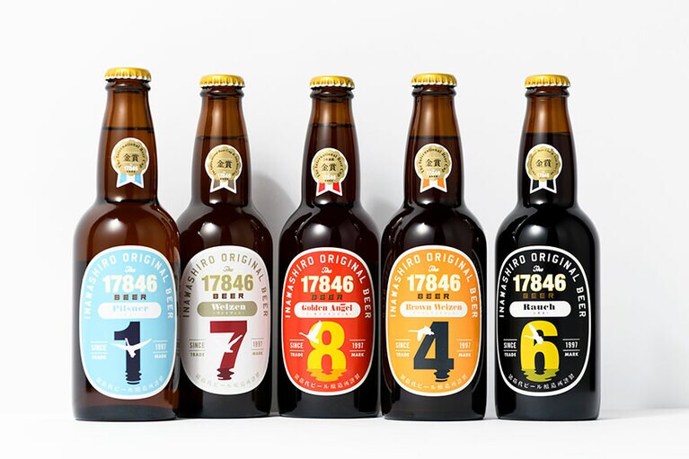 【福島】猪苗代地ビール館の「猪苗代地ビール」2,593円(各330ml×5本セット)。左から：ピルスナー、ヴァイツェン、ゴールデンエンジェル、ブラウンヴァイツェン、ラオホ。