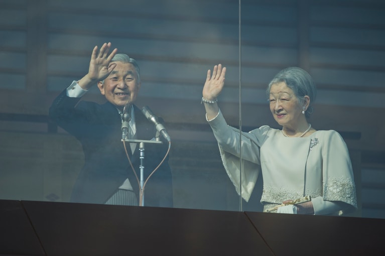 2012年、新年一般参賀での上皇ご夫妻（当時の天皇皇后両陛下）。©JMPA