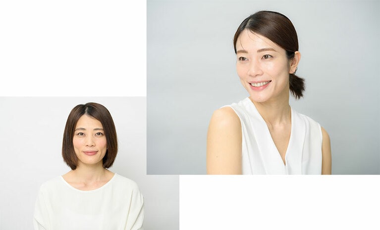 左が普段のメイク、右がベースメイク後。透明感が桁違いにアップ！