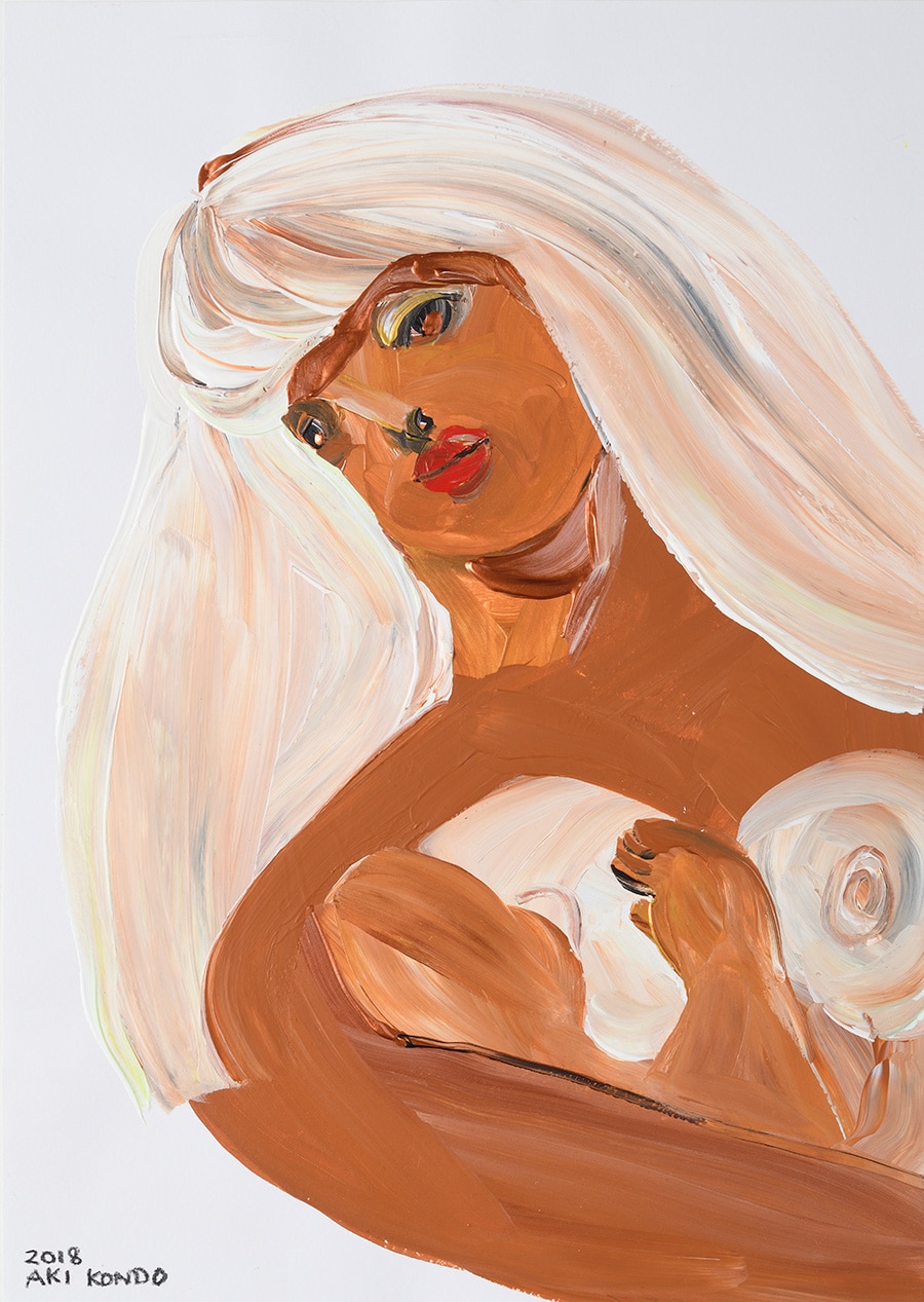 近藤亜樹 母の顔 2018 acrylic on paper 38×27cm。