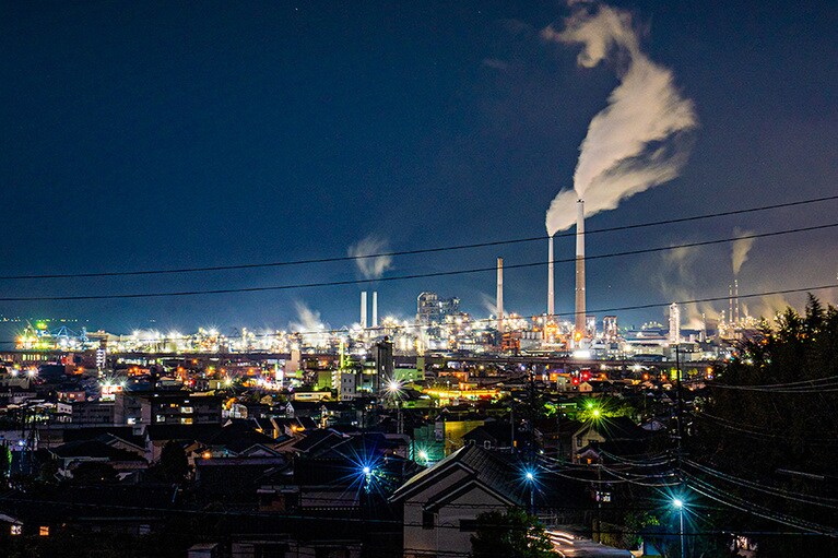 周南市工場夜景。