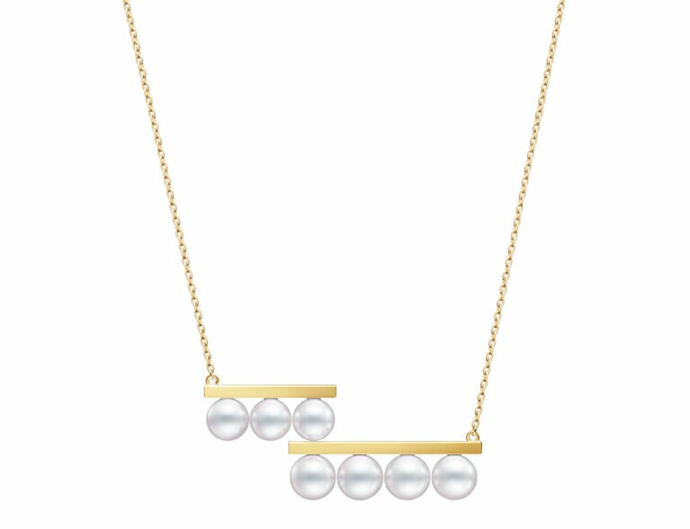 バランス ステップネックレス 18K イエローゴールド あこや真珠、506,000円。
