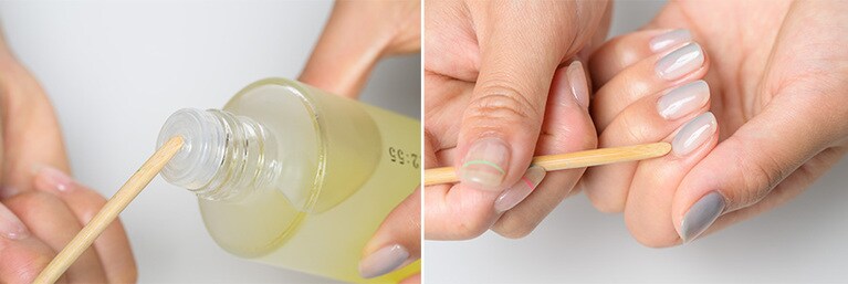 オレンジウッドスティックにリムーバーを軽く含ませて、はみ出た部分を拭えばOK。