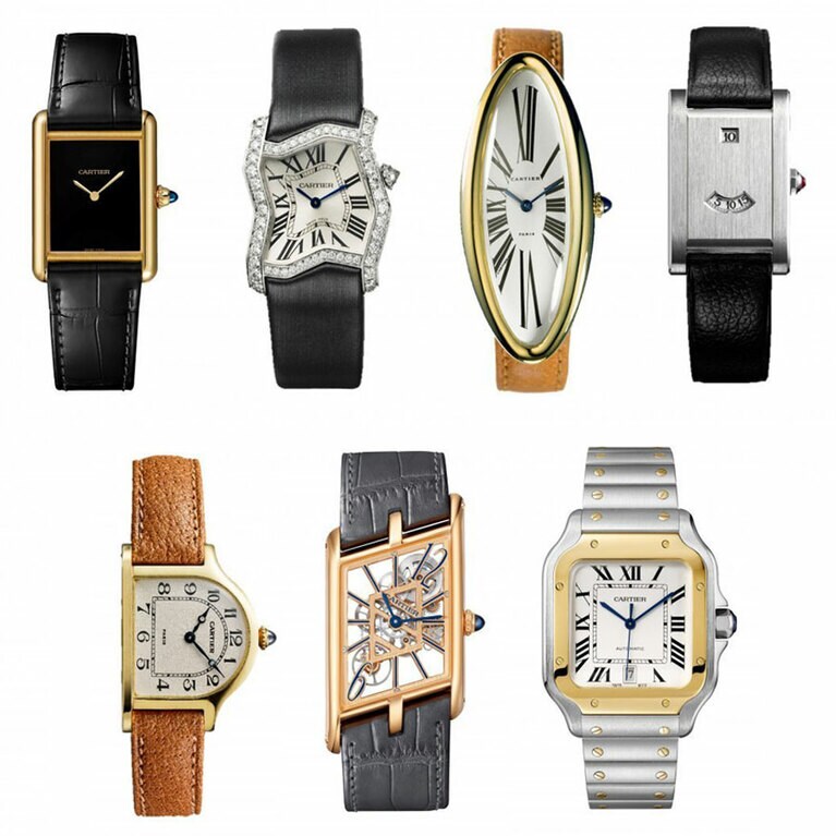 会場に並ぶカルティエの名作ウォッチ。©Cartier