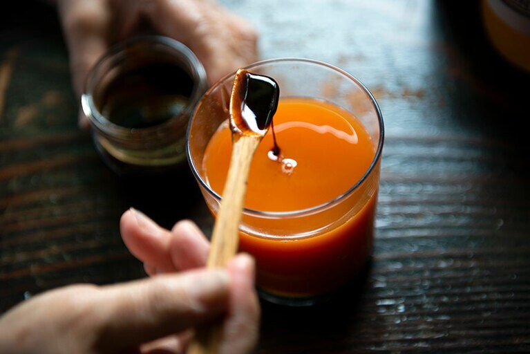 ジュースに梅エキスを入れるのが朝の定番。