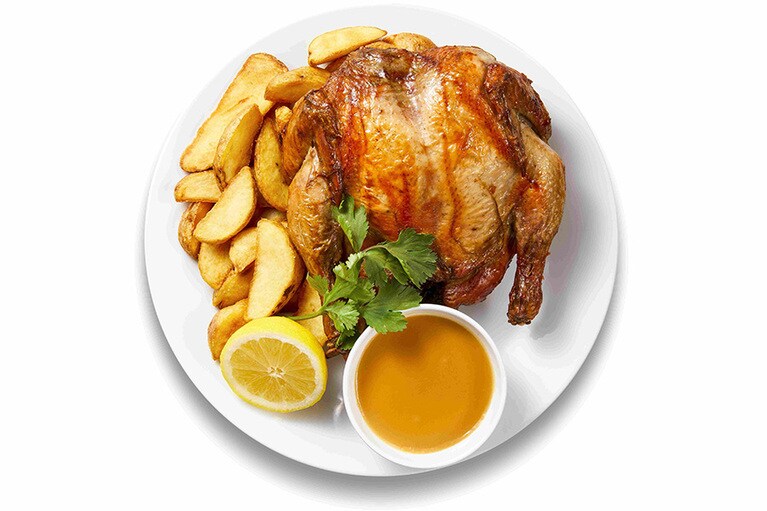 丸ごと1平飼いのロティサリーチキン 1,599円。