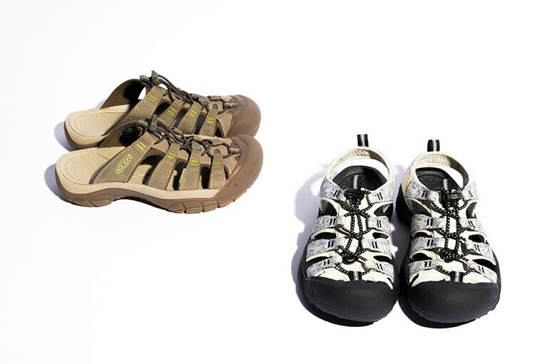 （左）ニューポート スライド 14,300円、（右）ニューポート レトロ 14,300円（KEEN／キーン・ジャパン合同会社）